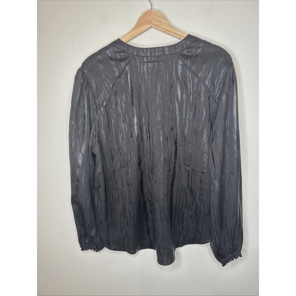 Chicos Animal Print Satin Blouse Womens 2/12 Black Bishop Sleeve Mob Wife Office - Picture 5 of 5